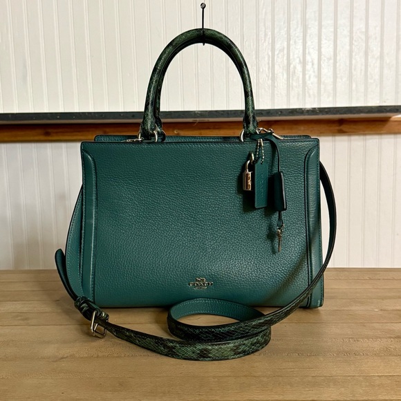 Coach Handbags - Coach Green Refiner Pebbled Leather Zoe Snakeskin Carryall Crossbody Tote Bag